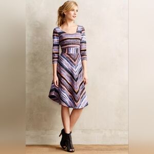 Anthropologie Maeve Kebren Stripe 3/4 Sleeve Geometric Dresses Women Sz L